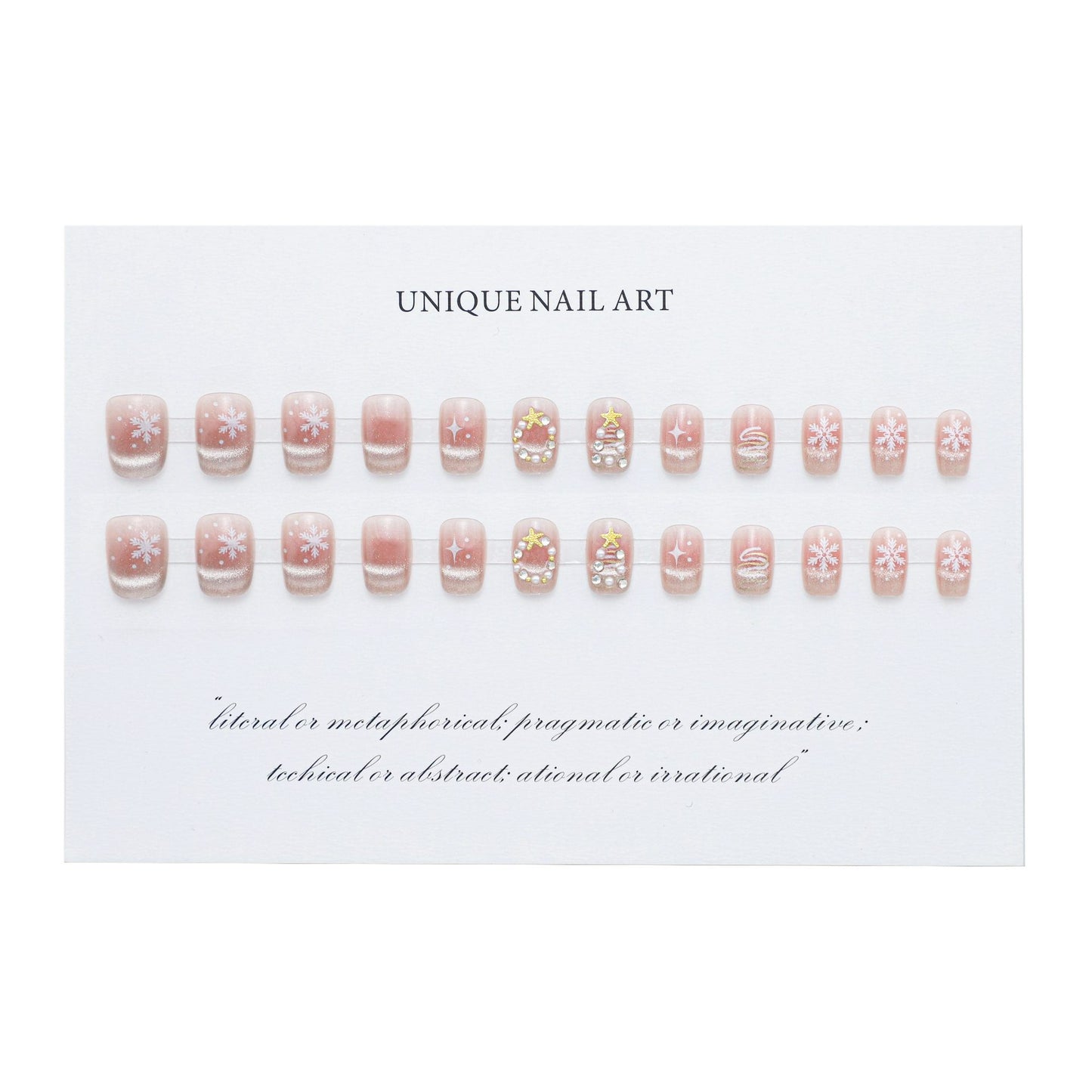 French Christmas snowflake cat's eye/bowknot press-on short nails 24pcs