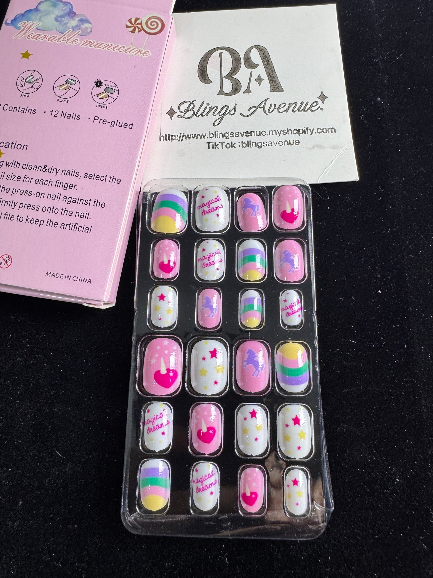 Teens Cartoon Press-on Nails 24-piece with Adhesive Backing