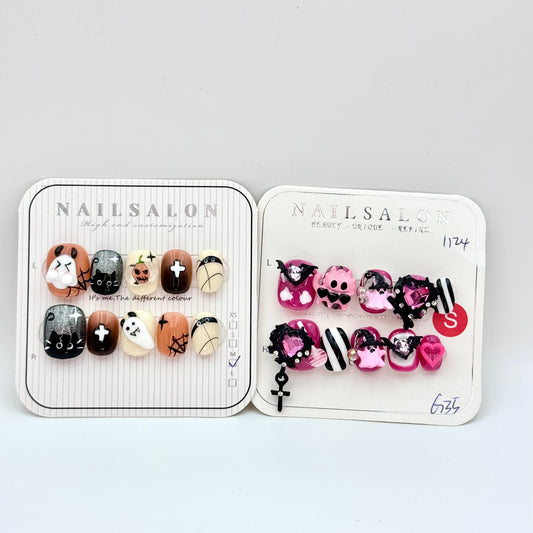 Cute and funny devil heart removable handmade press-on nails (Size Selection)
