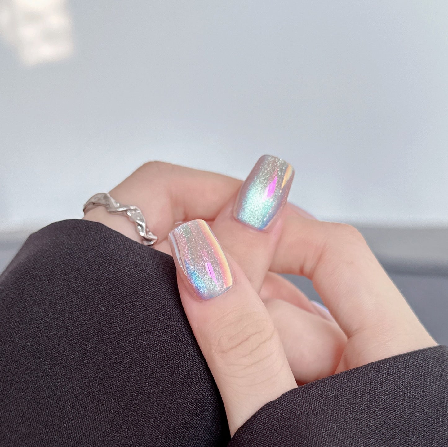 Aurora colorful dreamy cat's eye press-on short nails 30pcs