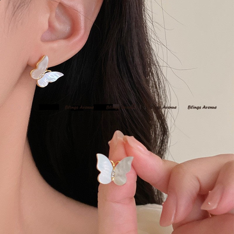 White Shell Butterfly Stud Earrings