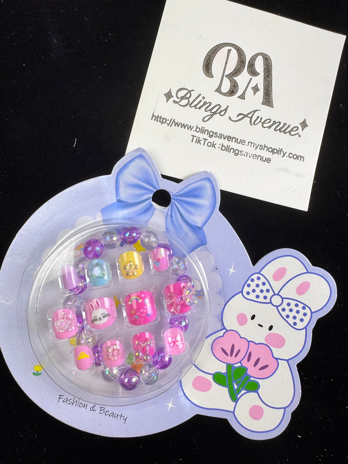 Children Press-on Nails with Bracelet Set Toy Pre-glued Candy Colour