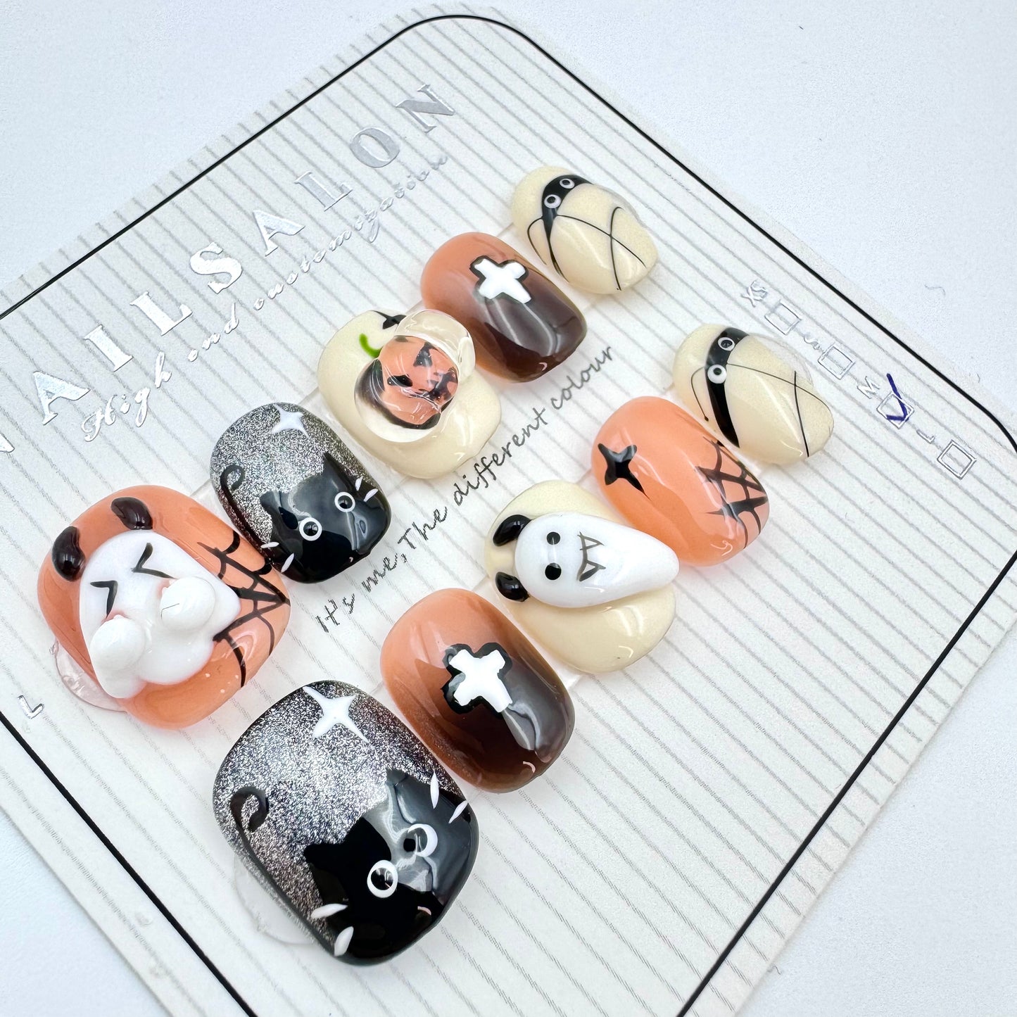 Cute and funny devil heart removable handmade press-on nails (Size Selection)