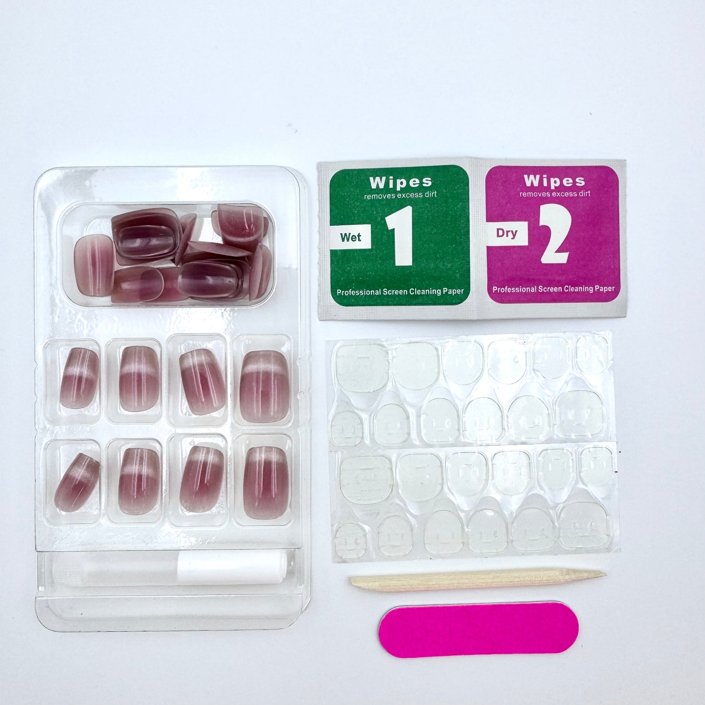 Two-tone cat's eye and crystal cat's eye press-on nails 24pcs （long/short）