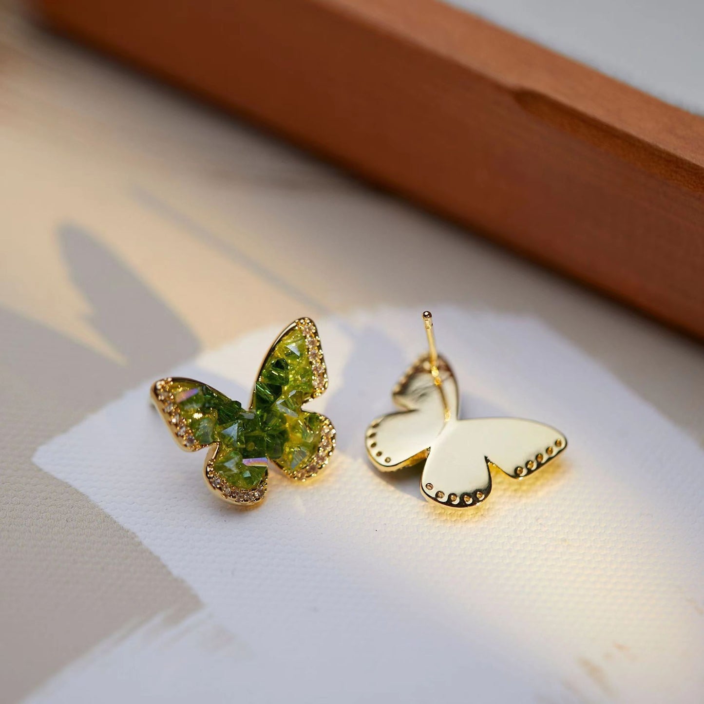 Green crystal butterfly Stud Earrings