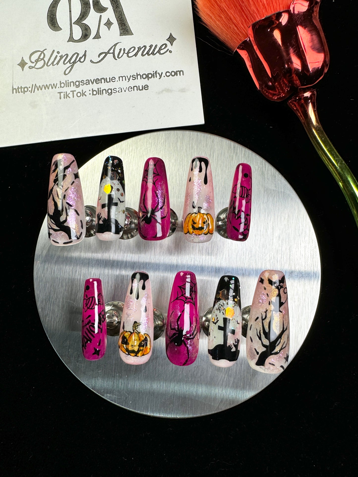 Halloween White Pink Press-on Nails Customization Pre-order