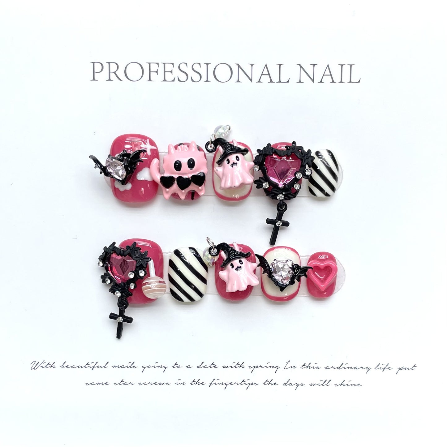 Cute and funny devil heart removable handmade press-on nails (Size Selection)