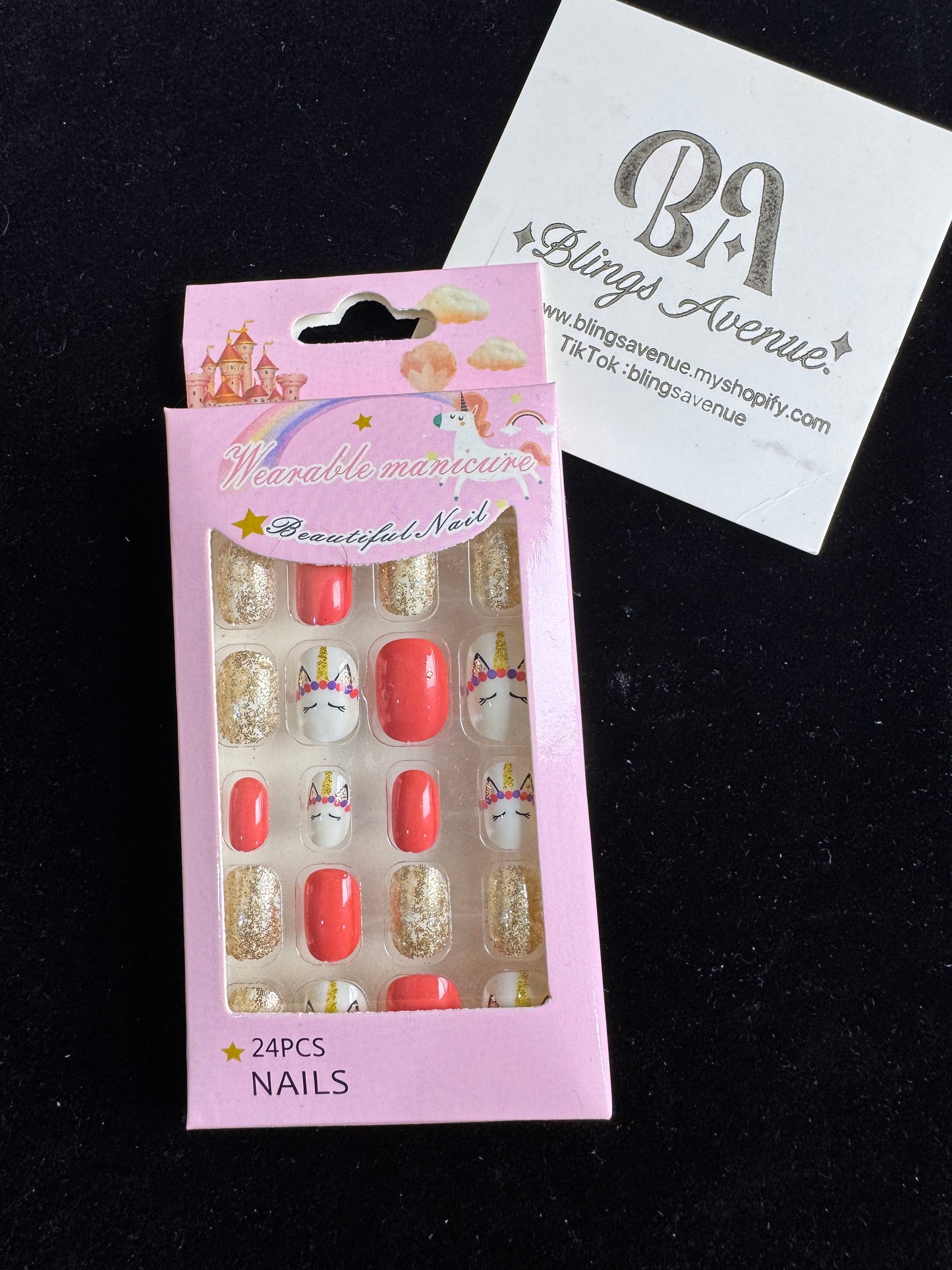 Teens Cartoon Press-on Nails 24-piece with Adhesive Backing