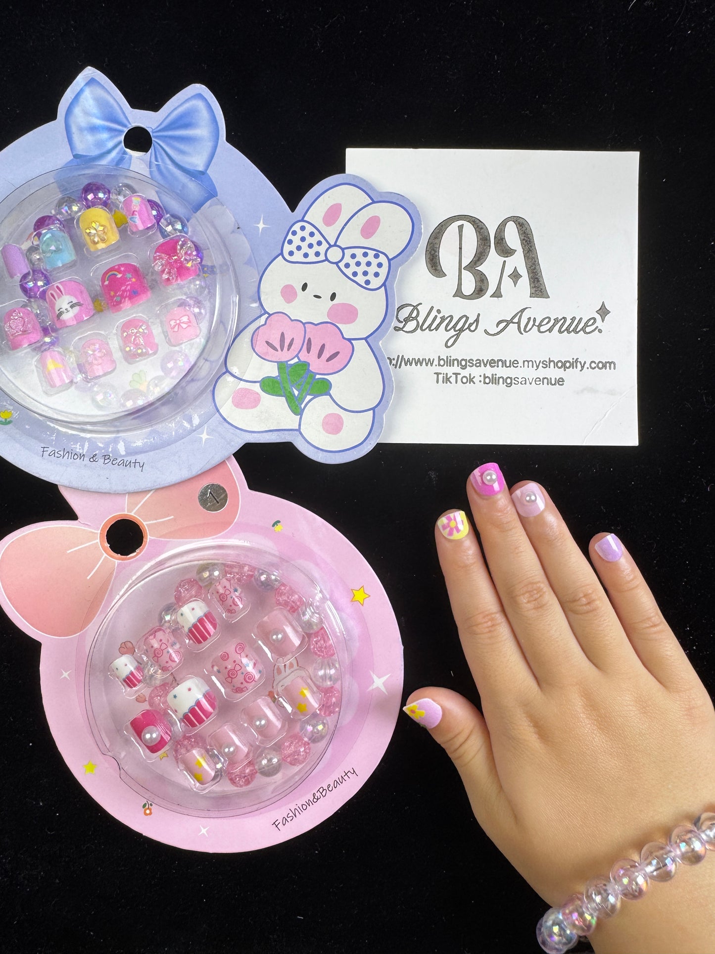 Children Press-on Nails with Bracelet Set Toy Pre-glued Candy Colour
