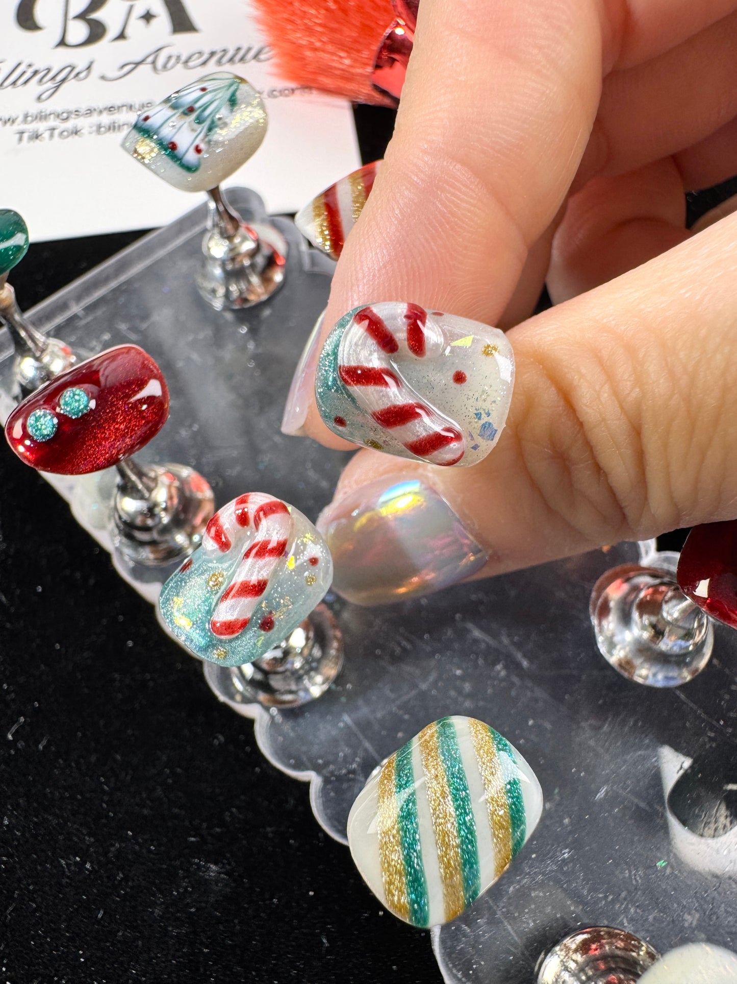 Candy Canes Press-on Nails Customized Pre-order