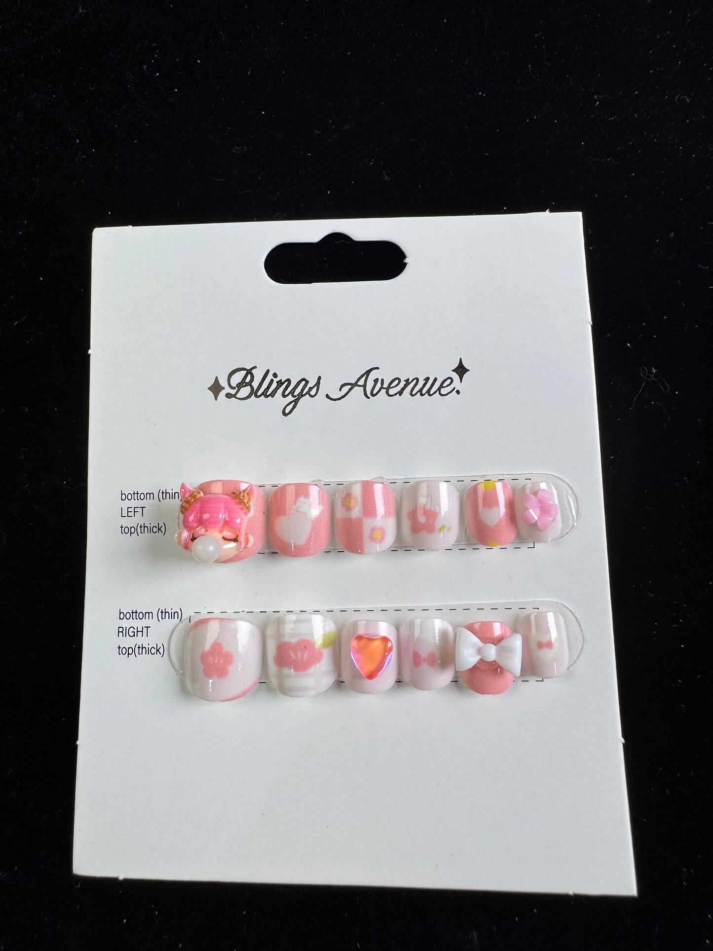 Children's 3D bubble girl cartoon  press-on nails pink/blue/purple
