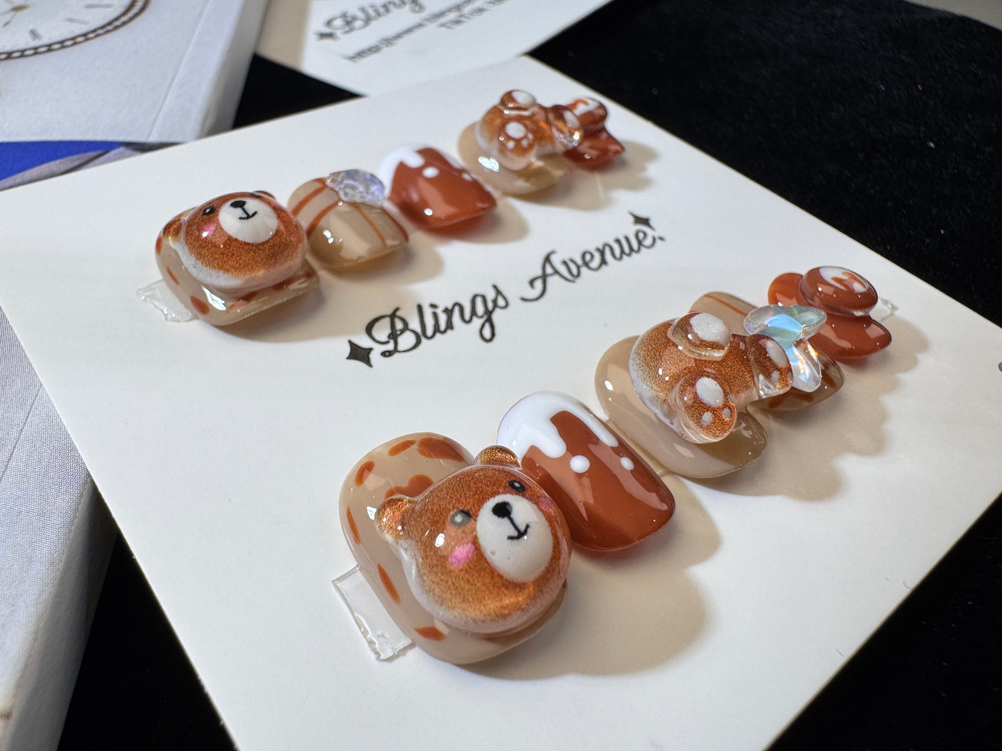Short Nails chocolate brown bear cartoon handmade press-on nails(Size Selection )