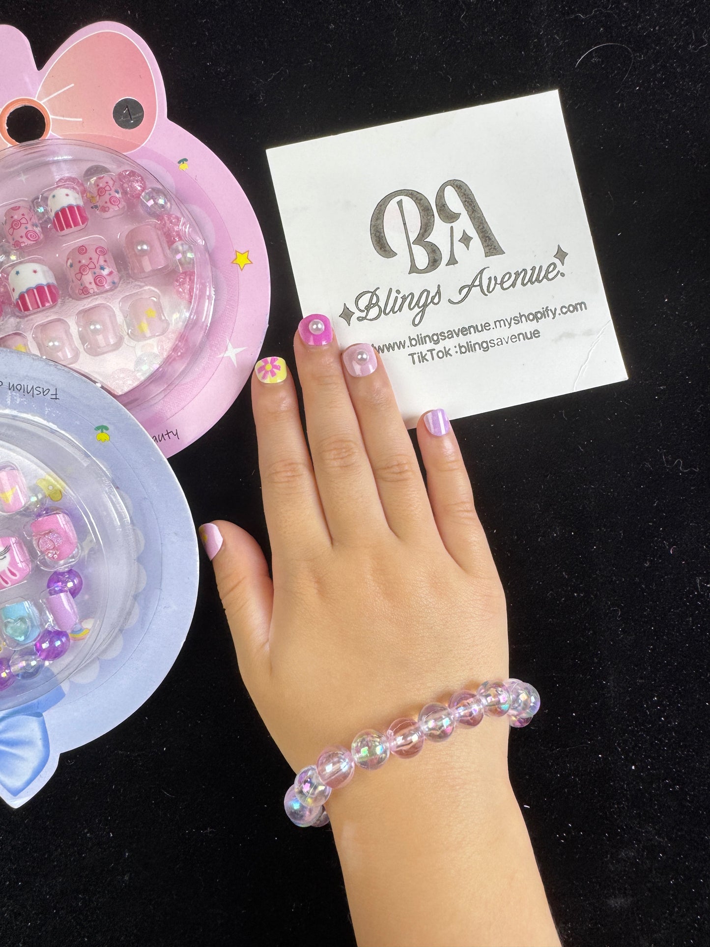 Children Press-on Nails with Bracelet Set Toy Pre-glued Macaron Colour