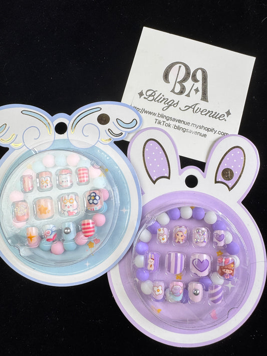 Children Press-on Nails with Bracelet Set Toy Pre-glued Macaron Colour