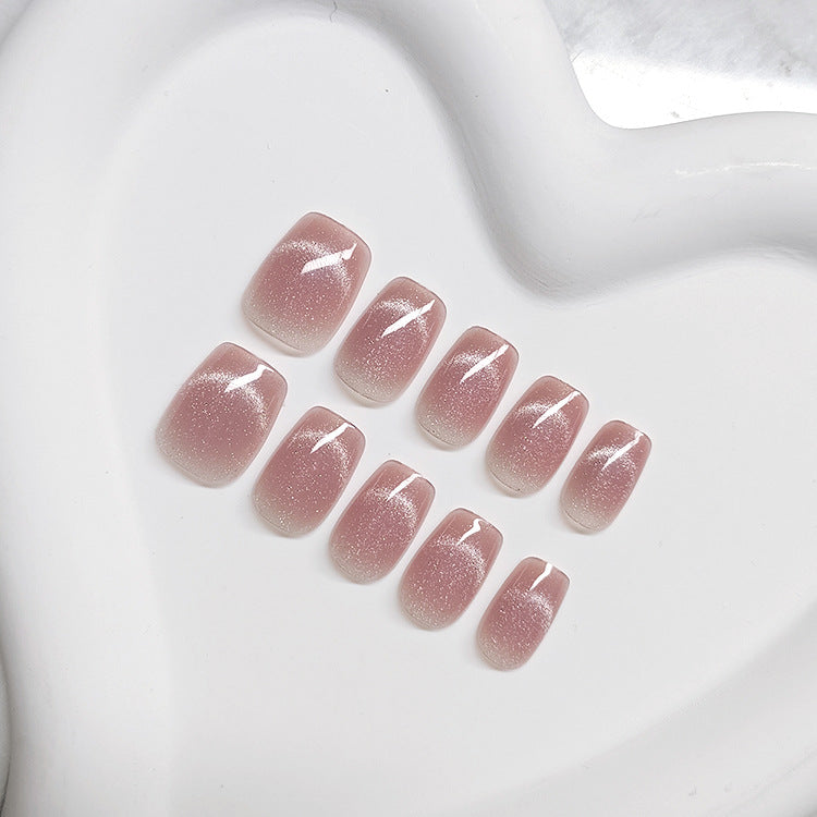 Two-tone cat's eye and crystal cat's eye press-on nails 24pcs （long/short）