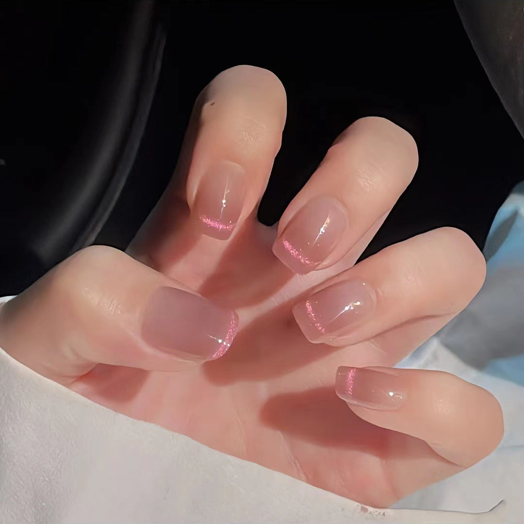 Two-tone cat's eye and crystal cat's eye press-on nails 24pcs （long/short）
