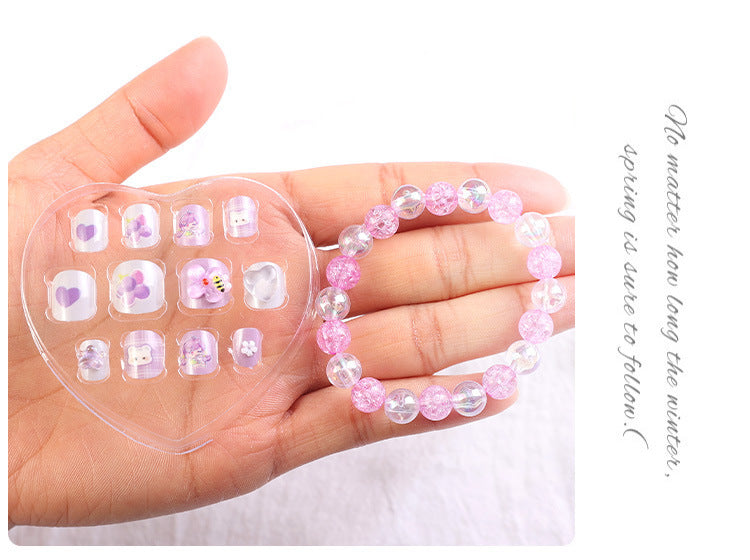 Children Press-on Nails with Bracelet Set Toy Pre-glued Candy Colour