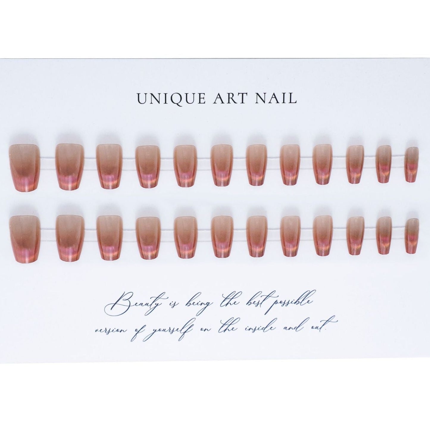Two-tone cat's eye and crystal cat's eye press-on nails 24pcs （long/short）
