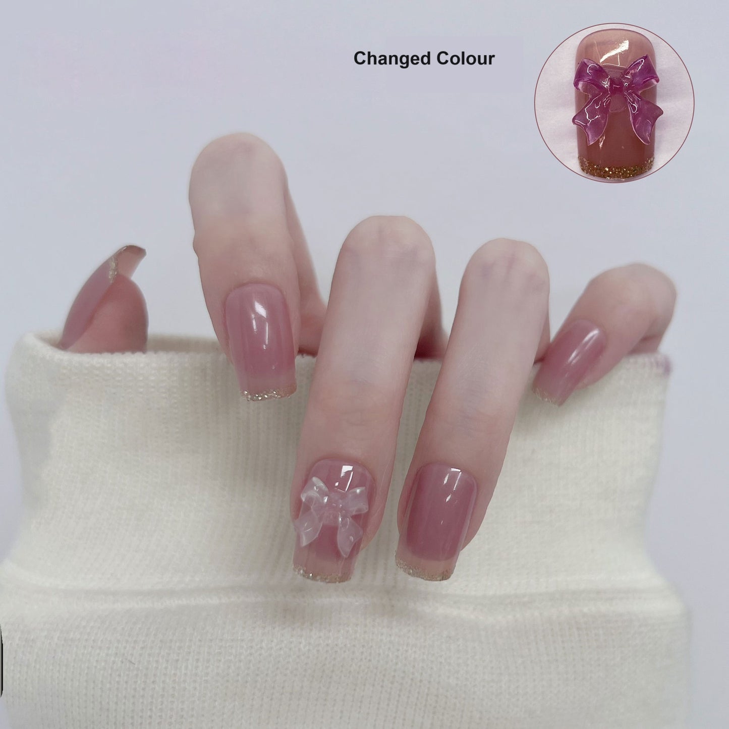 French Christmas snowflake cat's eye/bowknot press-on short nails 24pcs