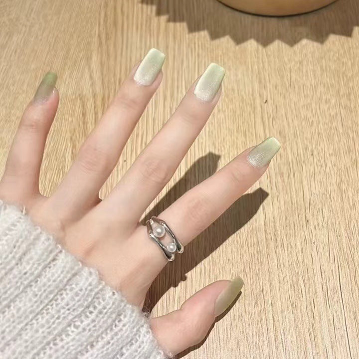 New velvet frosted cat's eye press-on short nails 24pcs