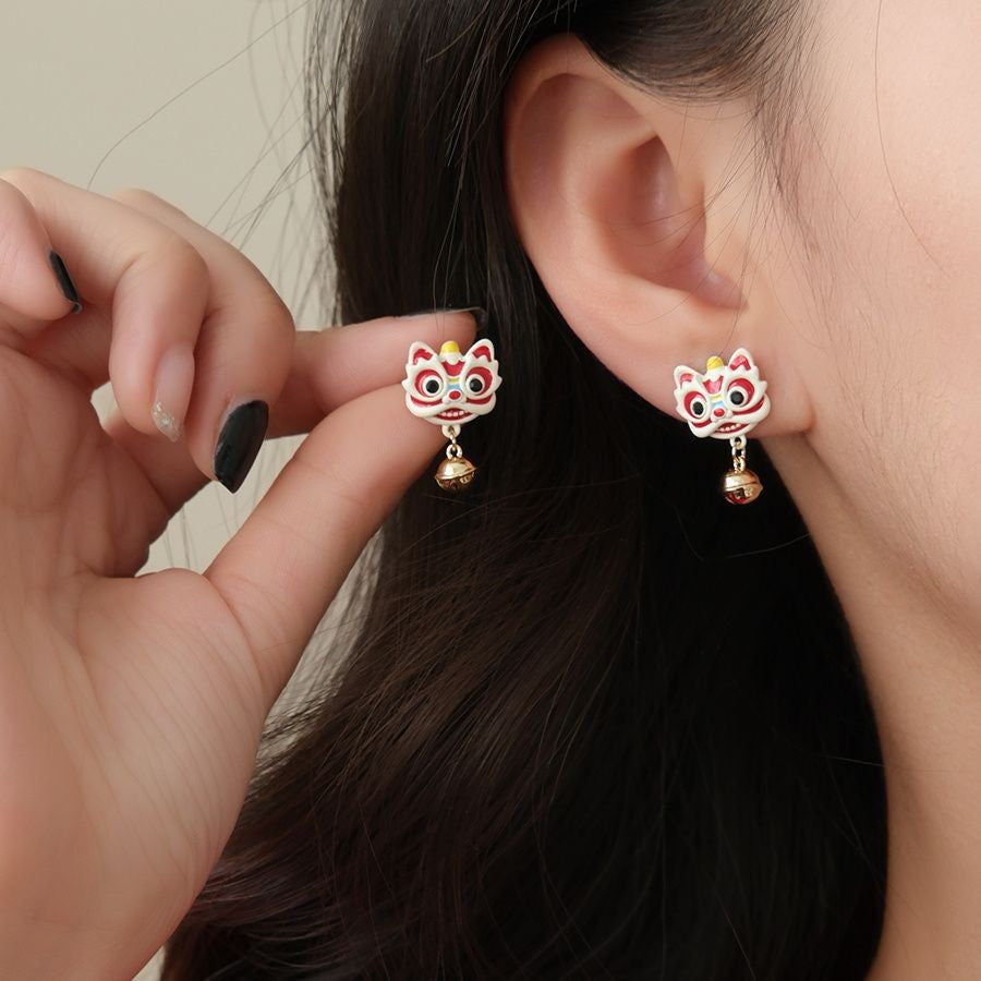Chinese Lion Dance Stud Earrings