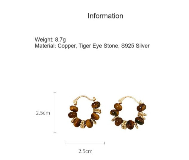 Round Tiger Eye Hoop Earrings