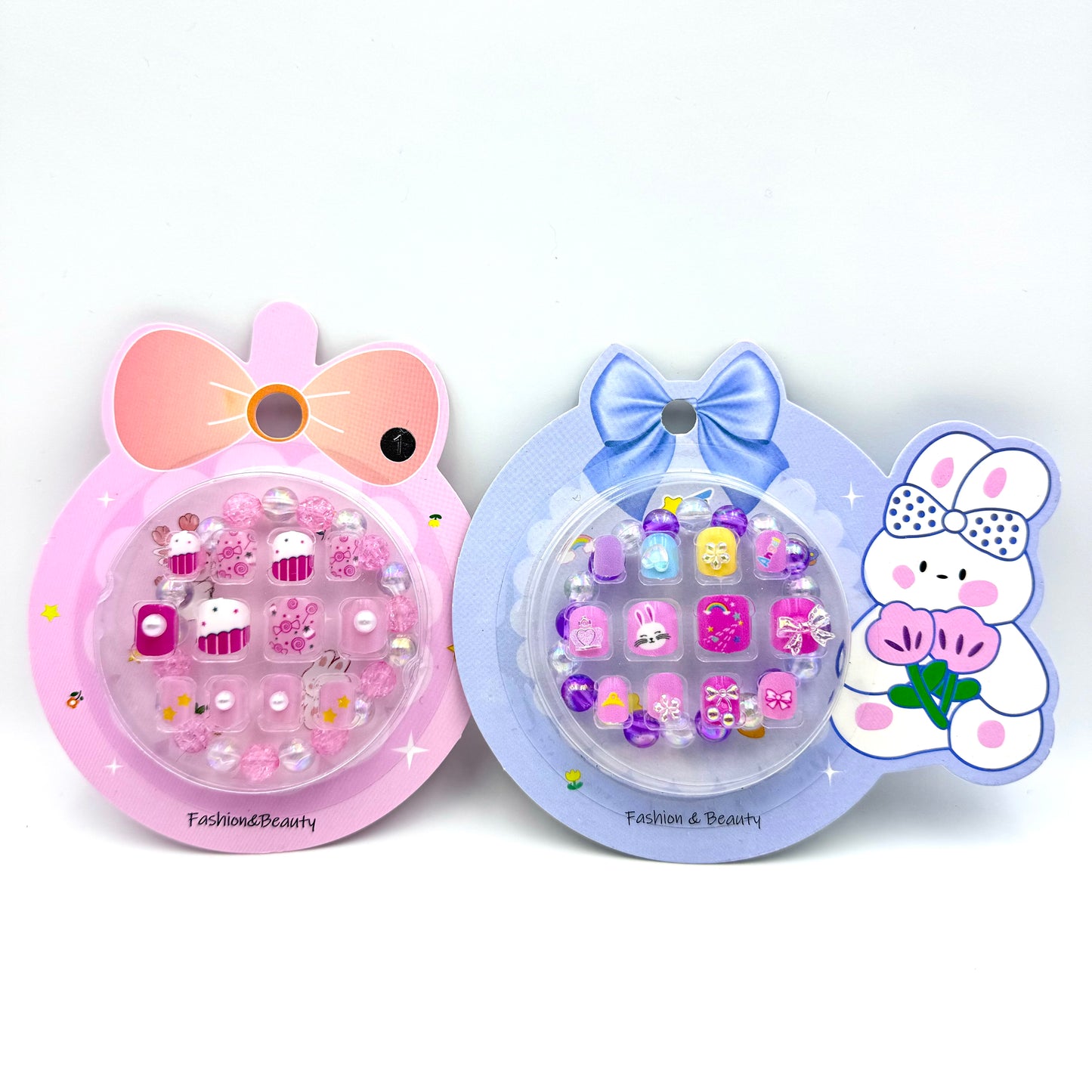 Children Press-on Nails with Bracelet Set Toy Pre-glued Candy Colour